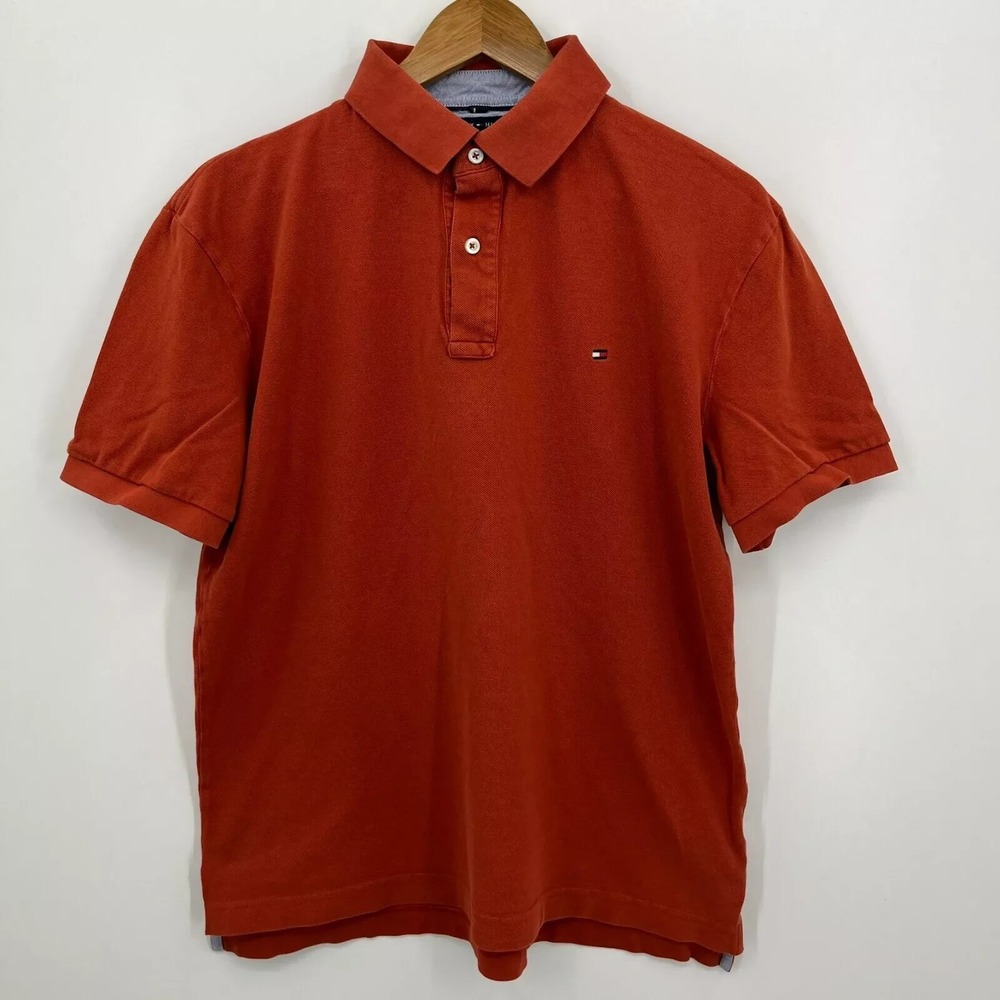 Tommy Hilfiger Mens Classic Fit Short Sleeve Polo Shirt Burnt Orange Large